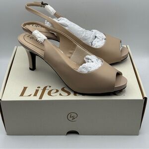 LifeStride Teller Taupe Peep Toe Heels Sz 10W